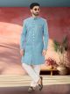 Blue Woven Jacquard Nawabi Indo Western Sherwani