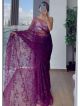 Purple soft net embroidered saree