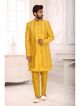 Yellow designer nawabi indo western sherwani
