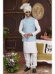 Blue and Off White 3 Pcs Jacket Set For Men