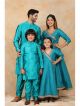 Exquisite Peacock Blue family matching outfits Set