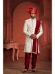 Cream and Maroon Wedding Sherwani