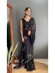 Black ready to wear designer hand printed saree