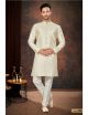 Cream Jacquard Indo-Western for Men