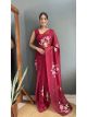Maroon ready to wear designer hand printed saree