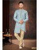 Light Sky Blue Digital Printed Indo-Western for Men