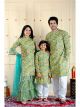 Soothing Green Multifloral Sharara Suit with Matching Kurta Pyjama ( Family Twinning Dresses Combo Set)