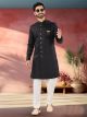Black Woven Jacquard Nawabi Indo Western Sherwani