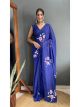 Blue ready to wear designer hand printed saree