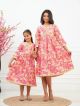 Pink Swirl' Tie-Dyed Mom And Daughter Cotton Dresses