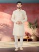 Cream Woven Jacquard Nawabi Indo Western Sherwani