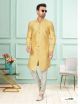 Yellow BlackBerry Jacquard Indo-Western For Men