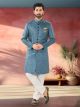 Blue Woven Jacquard Nawabi Indo Western Sherwani