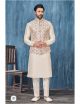 Cream Designer Kurta Pajama Jacket Set