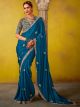 Teal Embroidered Silk Saree