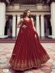 Red sleeveless wedding gown