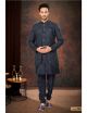 Navy Blue Croma Jacquard Indo-Western for Men