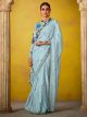 Baby Blue Embroidered Silk Saree