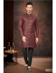 Maroon Digital Jacquard Indo-Western for Men