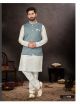 Pastel Blue Victoria Jacquard Jacket 3 Pcs Set