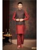 Maroon BlackBerry Jacquard Modi Jacket 3 Pcs Set