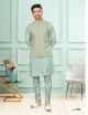 Ice Blue Jacquard Men's Jacket with Kurta Pajama