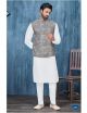 Grey & White Kurta Pajama with Nehru Jacket