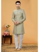 Beige Art Silk Indo-Western Sherwani