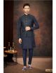 Navy Blue Jacquard Modi Jacket 3 Pcs Set