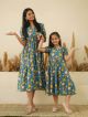 Garden On Blue Tiered Mom And Daughter Cotton Dresses