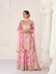 Pink Floral Printed Organza Silk Anarkali Sharara