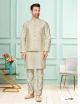 Cream Jacquard Men's Jacket with Kurta Pajama