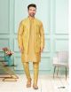 Yellow Cotton Polyester Men's Jacket with Kurta Pajama