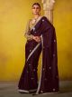 Wine Embroidered Silk Saree