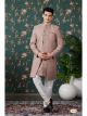Light Brown Art Silk 3 Pcs Attached Indo