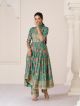 Sea Green Floral Printed Organza Silk Anarkali Suit