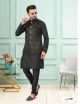 Black Digital Jacquard Men's Jacket with Kurta Pajama