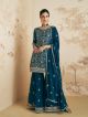 Teal Floral Embroidered Sharara Suit