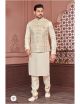 Cream Designer Kurta Pajama Jacket Set