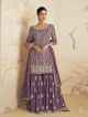 Dark Mauve Floral Embroidered Sharara Suit
