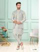 Silver Singham Jacquard Men's Jacket with Kurta Pajama