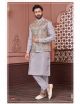 Grey & Multi Colour Emb Kurta Pajama with Nehru Jacket
