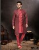 Maroon Singham Jacquard Indo-Western For Men