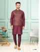 Maroon Digital Jacquard Men's Jacket with Kurta Pajama