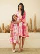 Pink tie and dye mother daughter twinning cotton dresses