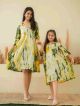 Green tie and dye mother daughter twinning cotton dresses