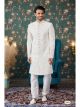 Cream Art Silk Sherwani