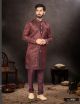 Maroon Digital Jacquard Indo-Western For Men