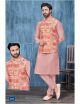 Multi Colour Peach Kurta Pajama with Nehru Jacket