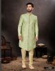 Parrot Green Digital Work Indo-Western For Men